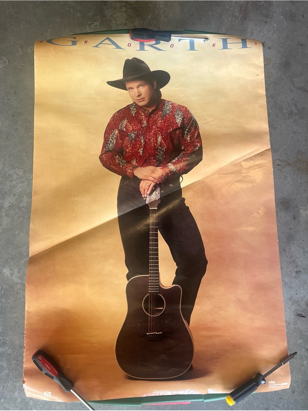Vintage Winterland Productions Garth Brooks Poster 22x35" 1992 Red Shirt Guitar
